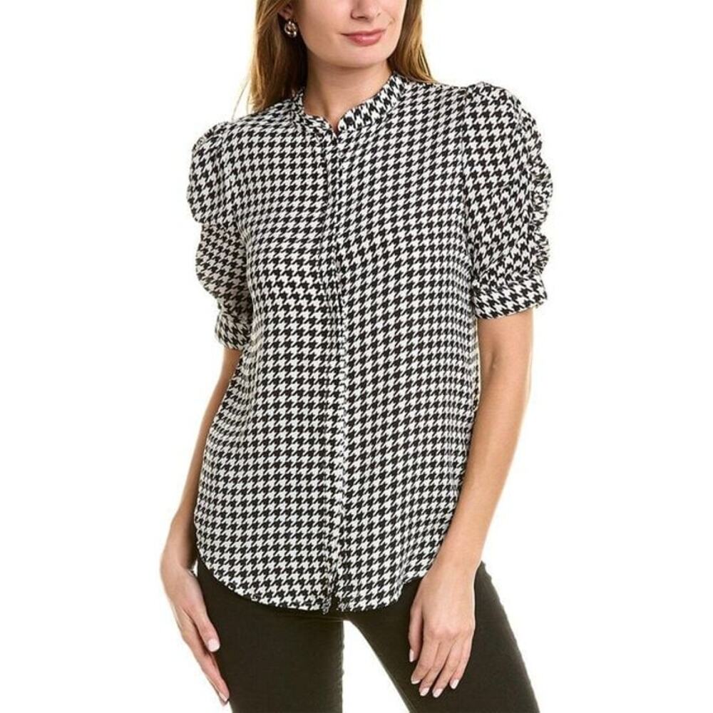 NWT Laundry by Shelli Segal Ruched Sleeve Houndstooth L